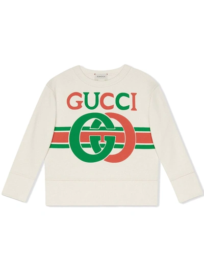 Gucci Kids' White Felted Cotton Jersey Sweatshirt