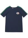 Gucci Short-sleeve Jersey T-shirt W/ Web Trim Sleeves In Blue