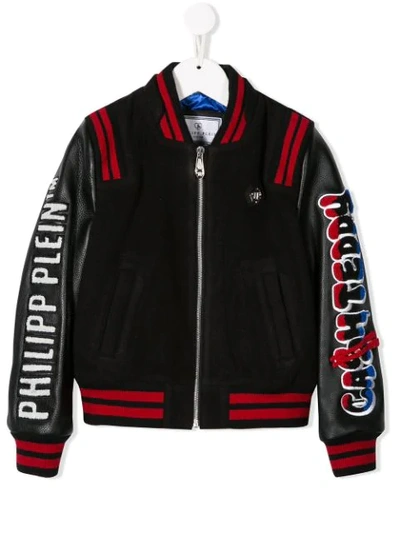 Philipp Plein Junior Kids' Teddy Bear Bomber Jacket In Black