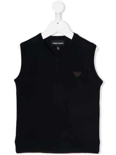 Emporio Armani Kids' Logo-patch Sweater-vest In Blue