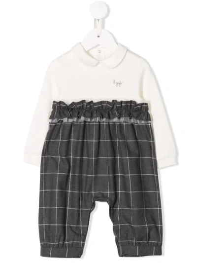 Il Gufo Baby Checked Cotton Playsuit In Neutrals