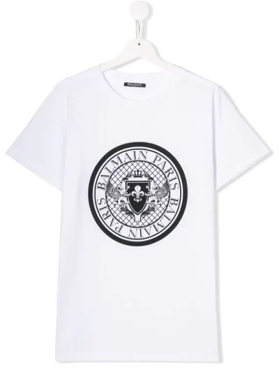 Balmain White Teen T-shirt With Logo In Bianco