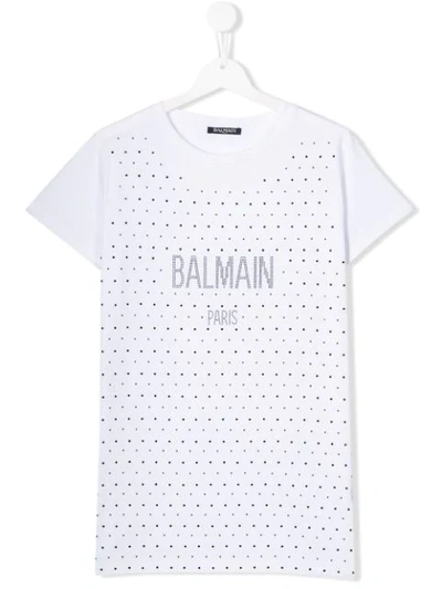 Balmain Teen铆钉logo T恤 In Bianco/nero