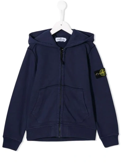 Stone Island Junior Kids' Logo Zipped Hoodie In Blue