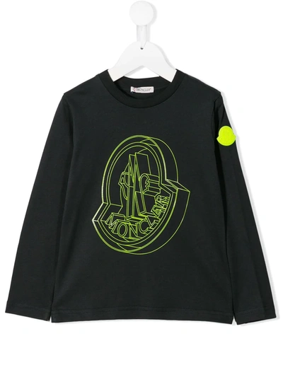 Moncler Kids' Logo Print T-shirt In Nero