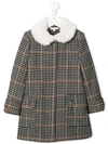 Chloé Kids' Houndstooth Check Long Coat In Grey