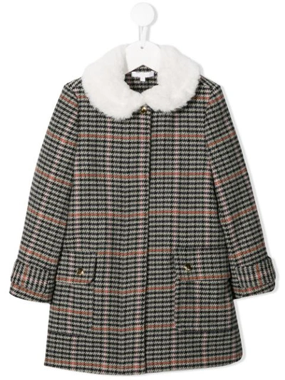 Chloé Kids' Houndstooth Check Long Coat In Grey