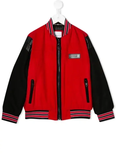 Givenchy Kids' Bomber Style Jacket With Embroidery In Nero/rosso