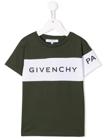 Givenchy Kids' Short Sleeved Logo Print T-shirt In Kaki