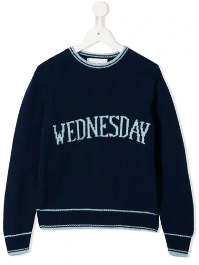 Alberta Ferretti Kids' Blue Sweater For Girl With Light Blue Writing