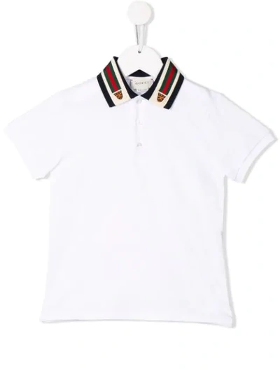 Gucci Kids' Short-sleeve Polo Shirt W/ Web Trim Collar, Size 12-36 Months In White