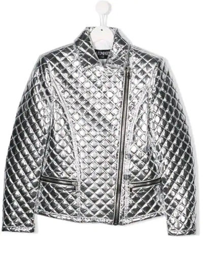 Balmain Teen Matelassé Silver Jacket In Unica