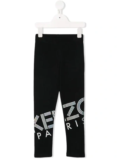 Kenzo Kids' Logo Printed Cotton Blend Leggings In Black