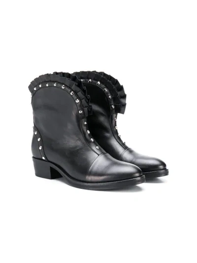 Balmain Kids' Studded Faux Leather Boots In Nero