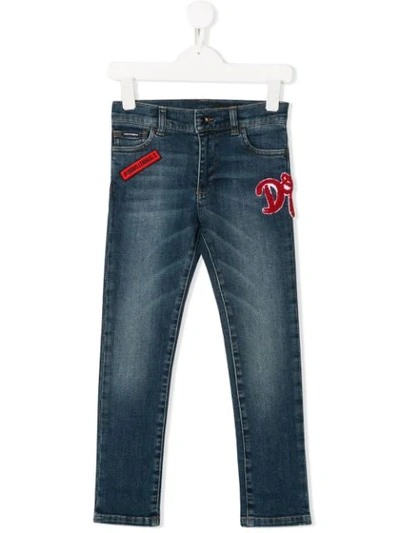 Dolce & Gabbana Kids' Stretch Cotton Denim Jeans W/ Patch