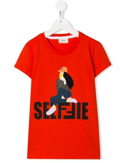 Fendi Kids' Printed Cotton Jersey T-shirt In Red