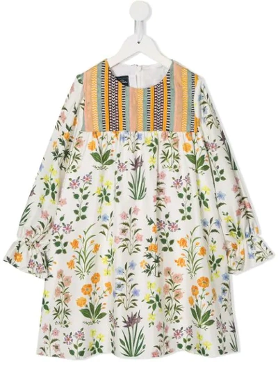 Oscar De La Renta Kids' White Dress For Girl With Colorful Flowers And Details