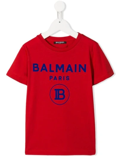 Balmain Teen Logo印花t恤 In Red