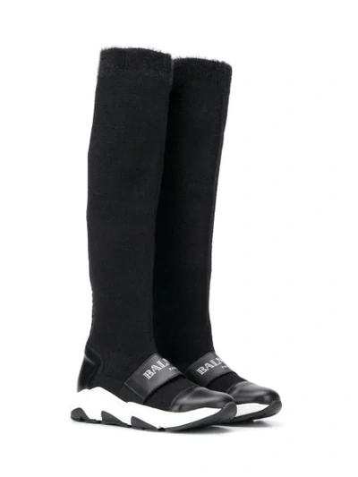 Balmain Kids' Leather-trimmed Boots In Nero