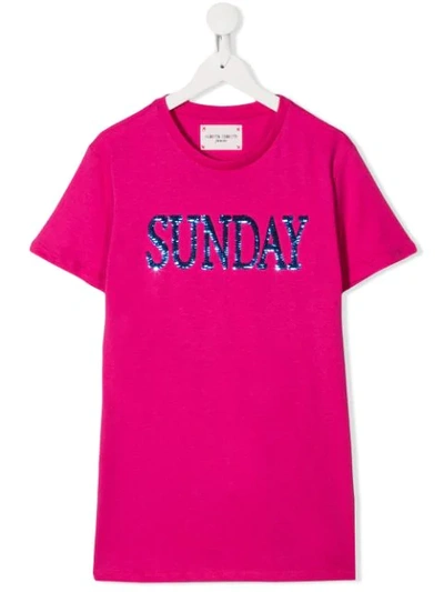 Alberta Ferretti Kids' Sunday Sequins Cotton Jersey T-shirt In Fuchsia