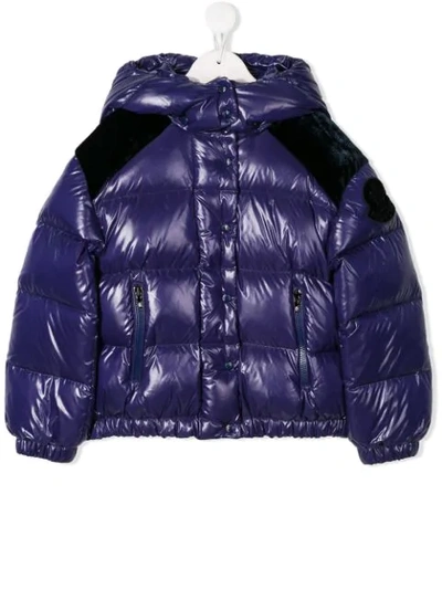 Moncler Kids' Hooded Button Jacket In Blue