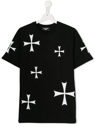 Neil Barrett Kids' Black T-shirt With White Cross For Boy In Nero