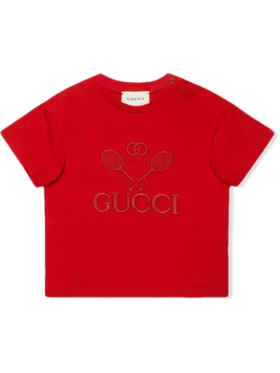 Gucci Babies' T-shirt Mit " Tennis"-stickerei In Red