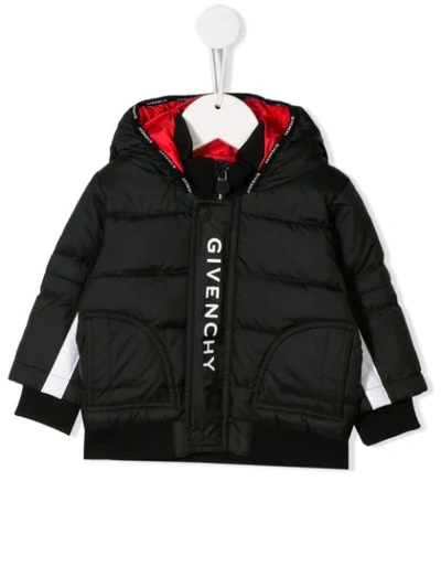 Givenchy Babies' Logo印花衬垫大衣 In Nero