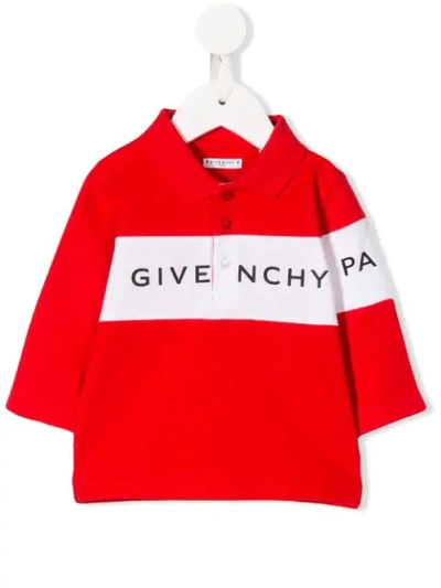 Givenchy Babies' Logo条纹polo衫 In Rosso