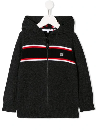 Givenchy Kids' Logo条纹针织连帽衫 In Nero