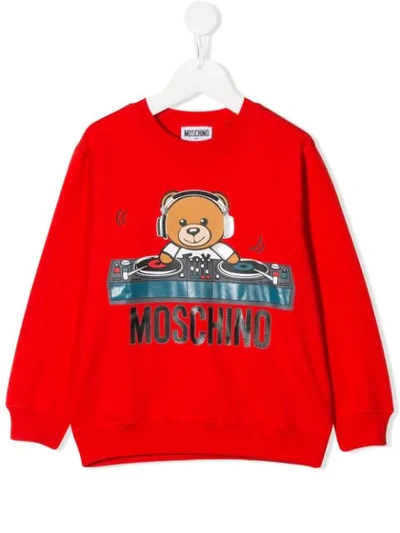 Moschino Kids' Toy Bear Disc Jockey Sweatshirt In Rosso