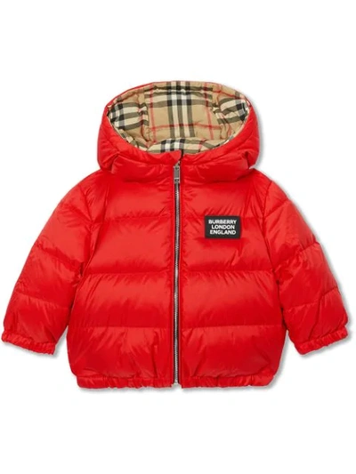 Burberry Babies' Reversible Vintage Check Down-filled Puffer Jacket In Red