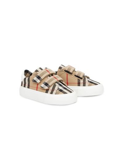 Burberry Kids' Vintage Check Touch-strap Trainers In Beige