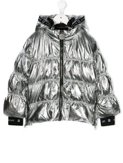 Givenchy Kids' 金属感羽绒夹克 In Silver