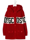 Gcds Hooded Logo Cardigan In Red