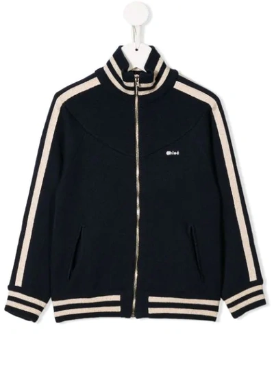 Chloé Kids' Logo Embroidered Track Jacket In Blue/beige