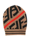 Fendi Teen Ff Pattern Knitted Beanie In Neutrals