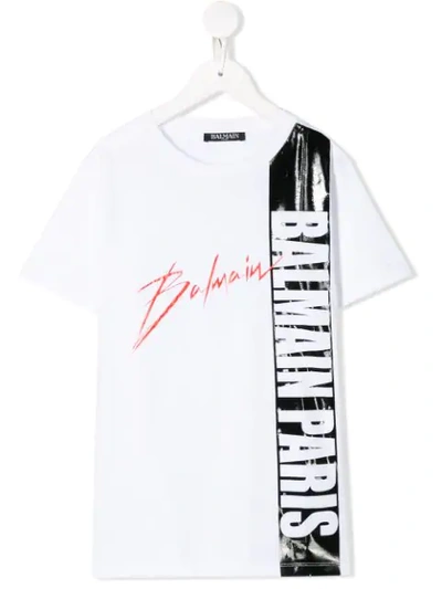 Balmain Kids' Logo Printed T-shirt In White