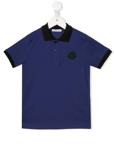 Moncler Kids' Contrast-trim Polo Shirt In Blue