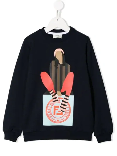 Fendi Kids' Printed Cotton Sweatshirt In Blu Royal