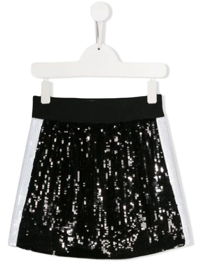 Alberta Ferretti Kids' Black Cotton Panelled Sequinned Skirt In Nero