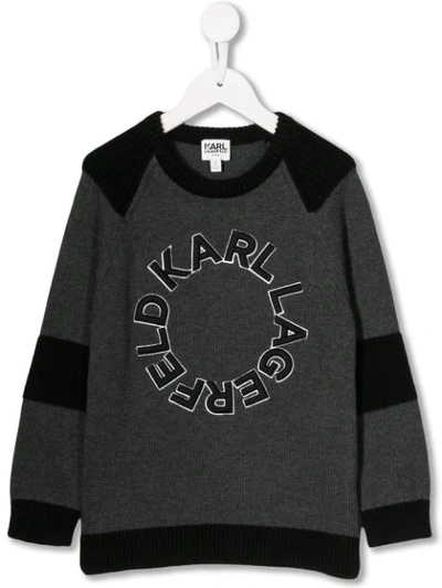 Karl Lagerfeld Kids' Cotton Knitted Jumper W/ Logo Patch In Grey