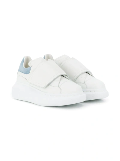 Alexander Mcqueen Kids' Suede-trimmed Leather Exaggerated-sole Trainers In White,navy