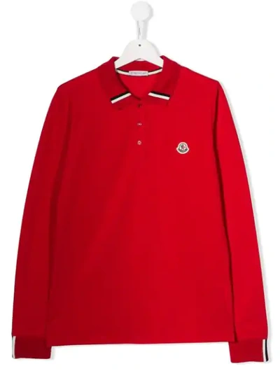 Moncler Teen Striped Collar Polo Shirt In Red