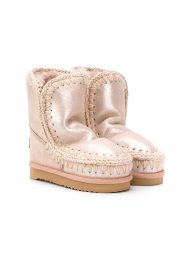 Mou Kids' Eskimo Metallic Shearling Boots In Pink