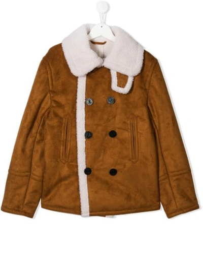 Dsquared2 Kids' Double Breasted Shearling Jacket In Cookie