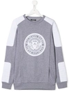 Balmain Kids' Panelled Logo-print Sweatshirt In Grey,white
