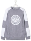 Balmain Panelled Logo-print Sweatshirt In Grey