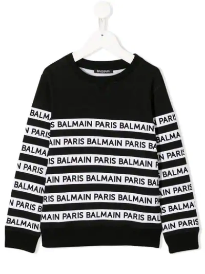 Balmain Kids' Logo条纹套头衫 In Nero/bianco