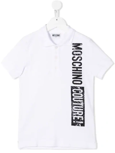 Moschino Kids' Logo Print Polo Shirt In Bianco Ottico